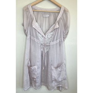 4LoveAndLiberty Johnny Was Beige Sheer Silk Blouse Lace Size Large